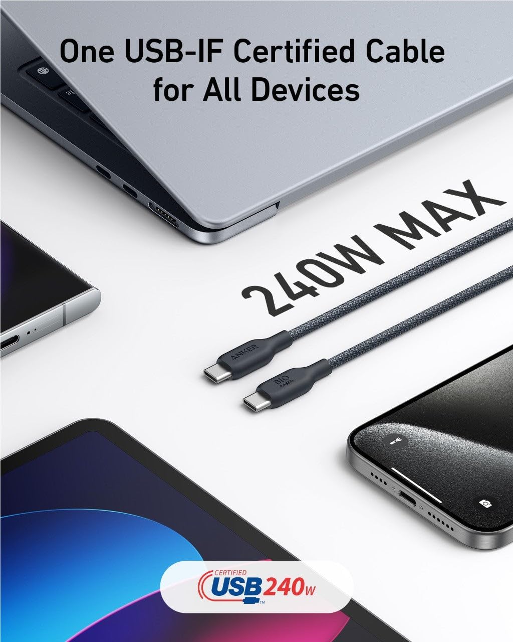 Anker 544 USB-C to USB-C Cable (Bio Based 3ft) | Black Anker 544 USB-C to USB-C Cable (Bio Based 3ft) | Black